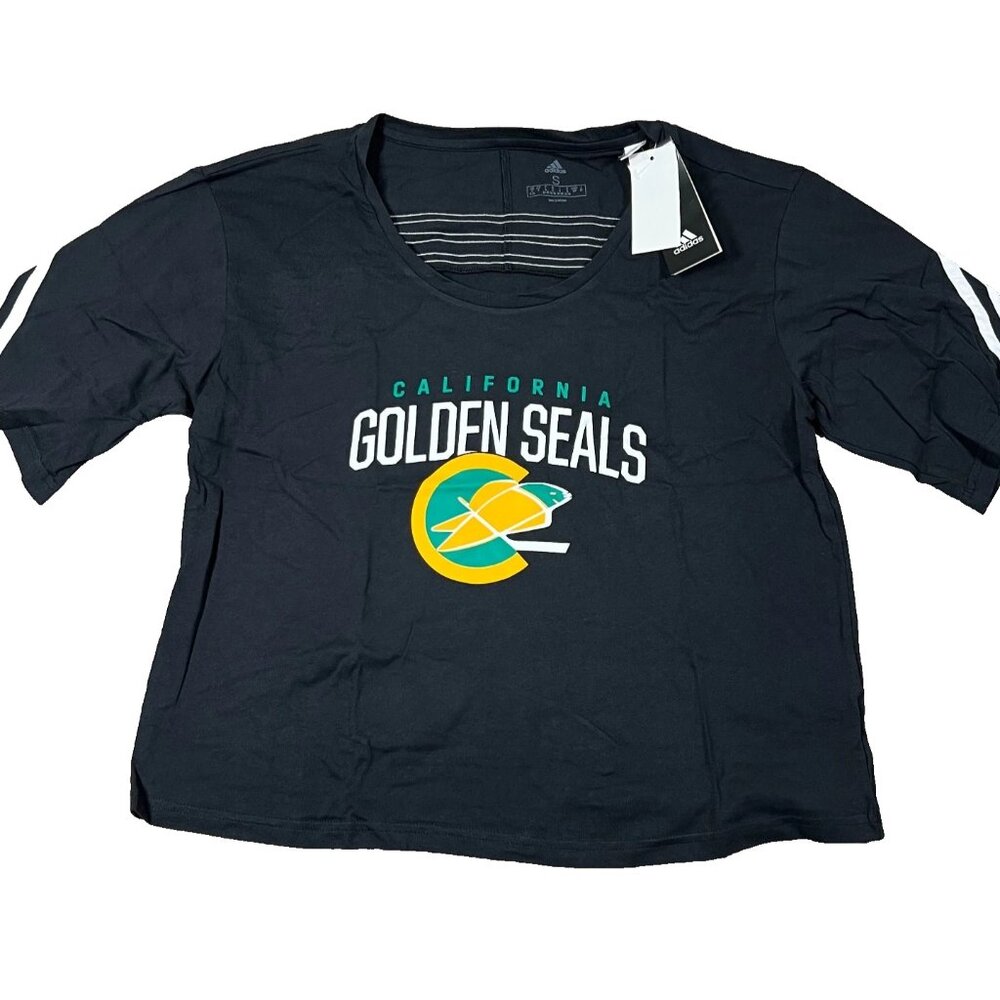 Adidas Womens Small Black California Golden Seals NHL‎ Hockey Cropped Tee NWT
